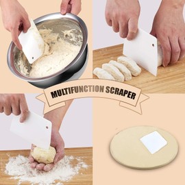 Cook N Home Pizza Grilling Baking Stone with Scraper, Heavy Duty Cordierite 16-Inch Round Bread Stone for Oven and Grill, Thermal Shock Resistant Ideal for Baking Golden Crisp Crust Pizza,Cream