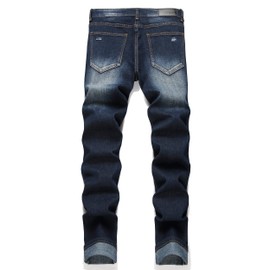 OIIIO Men's Patch Ripped Stretch Regular Fit Jean (34, 6650 Blue)