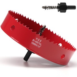 6-1/4 Inch Hole Saw for Recessed Lighting, 159mm Bi-Metal Hole Saw for Wood, 32 mm Cutting Depth HSS Hole Cutter for Cutting Plastic, Drywall, Plasterboard and Soft Metal Sheet, Red
