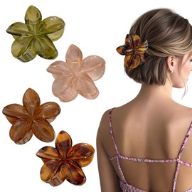 QUIATE 2.95" Neutral Color Hawaiian Flower Hair Clips for Women, 4 Pcs Cute Large Hibiscus Floral Claw Clips, Hawaiian Claw Accessories for Thin and Thick Hair