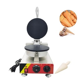 INTBUYING Electric Ice Cream Cone Waffle Maker Machine 110V 1000W Stainless Steel Waffle Cone Maker, Nonstick Single Head, Time Temperature Dual Control, for Home Restaurant