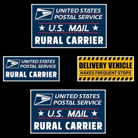 4 Pack Postal Service Rural Carrier Mail Car Magnet | Removable Set of 2 Magnet 12" x 7" + 2 Magnet 9"x4" | Delivery Vehicle Frequent Stops | Doors Magnets for Delivery Car - Delivery Sign for Car