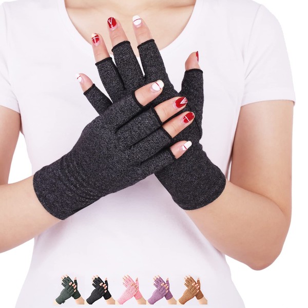DISUPPO Arthritis Gloves Women and Men Relieve Pain from Rheumatoid, RSI,Carpal Tunnel, Compression Gloves Fingerless for Computer Typing, Dailywork, Hands and Joints Pain Relief (Black, Small)