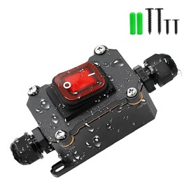 IP67 Waterproof Inline Switch with Red Light Rocker Button, On Off Toggle Switch for AC/DC 20A-125V,16A-250V,30A-24V,35A-12V DPST, Outdoor/Indoor Two-Side Entry & Exit Line
