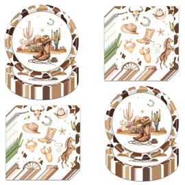 Western Birthday Party Supplies for 40 Guests - 80 Pcs Disposable Wild West Plates & Napkins Set, 7 Inch Rustic Western Theme Tableware for Western Party Decor