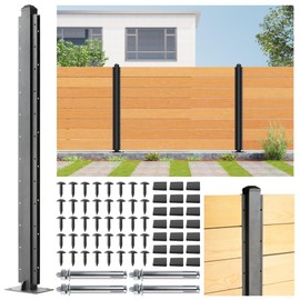 Wowace 4ft (H/48in) Heavy Duty Fence Post - Serial Post for Outdoor Patio, Backyard and Garden Privacy Fence (1pack-Matte Black)