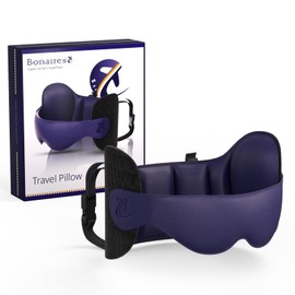 Bonairest Travel Pillow, Airplane Neck Pillow for Long Flight, Oversized Head Strap with 3D Eye Mask for Sleep, 360°Support Headrest, Stop Bobblehead, Ultimate Travel Essentials for Men Women Purple