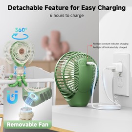 Stroller Fan Clip on For Baby, Removable USB Baby Fan for Stroller and Car Seat, 30Hrs Baby Stroller Fan, 3 Speeds Battery Operated Rechargeable Car Seat Fan, Flexible Tripod Portable Fan for Stroller
