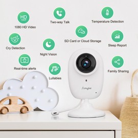 Baby Monitor 1080P Camera HD Night Vision Two Way Audio Cry Detection Long Range Baby Monitor with APP 8 Lullabies Sleep Report Temperature Sensor Smart Alerts for Baby/Elderly Security