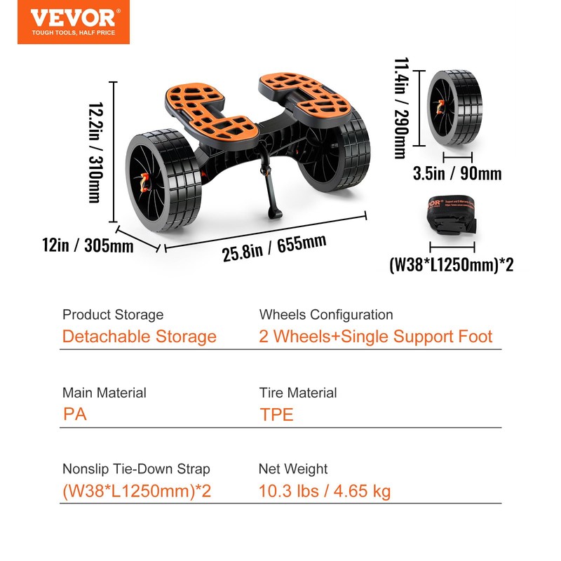 VEVOR Kayak and Canoe Trolley Cart with 10'' Solid Tires，320lbs