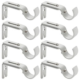 Rierdge 8 Pcs Heavy Duty Adjustable Curtain Rod Brackets, 3/4 to 1 Inch Diameter Holders, Wall Mount Hardware for Window Home Rods (Silver)