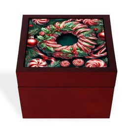 CafePress Peppermint Wreath Memory Keepsake Jewelry Box, 5"x5"x3.75"