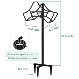 Garbuildman Garden Hose Holder Stand- Outdoor Water Pipe Metal Reel Rack, Shiny Black