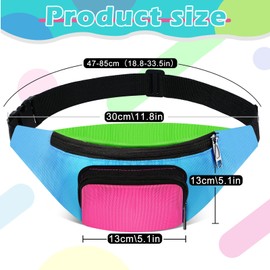 80s Retro Neon Fanny Pack 2 Pockets Hands Free Belt Bags 80s Costumes for Women Men Kids Waist Packs for Holiday Festival Travel 80s Theme Party (Blue Bottom)