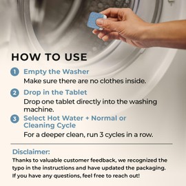 Washing Machine Cleaner Tablets – Deep Clean Washer Descale, Laundry Tub Cleaning Solution, Smell Fresh, Eliminates Buildup & Dirt, For Front & Top Load Washers, Easy-to-Use Tablets, 6 Pack