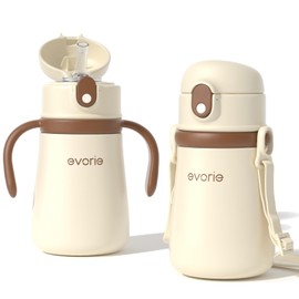 Evorie Leak Proof Vacuum Insulated Water Bottle, 316L Stainless Steel Sippy Cup for Toddlers, 11 oz Straw Cup with Handle & Adjustable Strap, Keeps Drinks Warm or Cold (1 Pack)