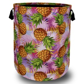 Tropical Pineapples Laundry Basket Foldable With Handles Palm Leaves Tote Bag Oxford Cloth Colorful Laundry Hamper Clothes Toy Storage Bucket For Bathroom/Laundry/Bedroom 18.9" x 16.5 "