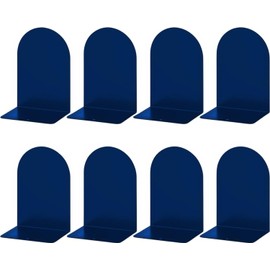 Lulonpon 8 Pieces Book Ends, Bookends, Book Ends for Shelves, Book Ends for Heavy Books, Blue Bookends, Metal Bookends for School, Library,Desktop Organizer and Book Shelves
