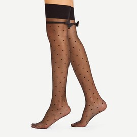 scicent Black Womens Hold-up Stockings - Thigh High Lace Silk Stockings with Dot Bow Women Fashion Accessories 3416