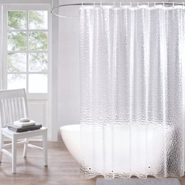 AooHome Transparent Shower Curtain 180 x 180 cm with 5 Magnets Bottom, Waterproof EVA Shower Curtains 3D Pattern with 12 Shower Curtain Rings, Anti-Mould for Bathtub Bathroom Curtain