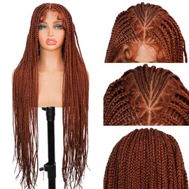 SUPERNOVA #350 Full Lace Box Braided Wig Special Top Design Knotless Braided Wigs For Black Women Transparent 360 Full Lace Handmade Synthetic Hair Boho Braids Wig Orange Ginger Colored Wigs 36inch