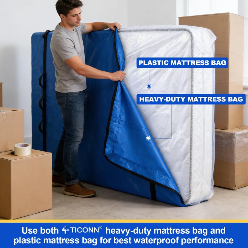 TICONN 2PK Mattress Bags for Moving, Waterproof, 16" Thick, Heavy-Duty,