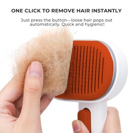 Cat Brush for Shedding with Release Button, Efficient Pet Hair Removal Tool for Indoor Cats & Dogs, Self-Cleaning Comb Grooming Brushes, White