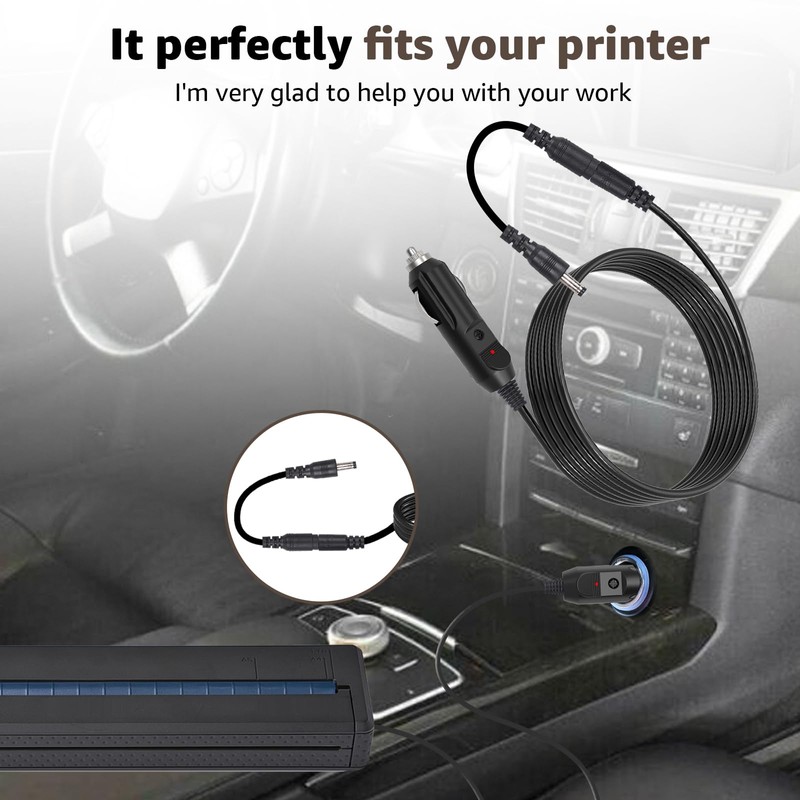 12V Car Charger for Brother PocketJet - Compatible with PocketJet