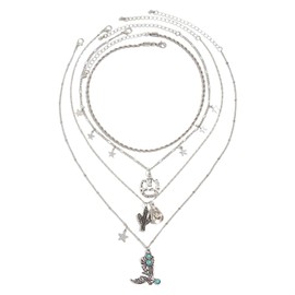 Red Yun En Western Layered Turquoise Necklace for Women Boho Vintage Beaded Cowgirl Necklace Western Cowboy Jewelry Country Concert Accessories for Women (C Style)