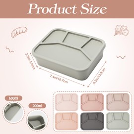 Honeydak 6 Pcs Silicone Bento Box Reusable Lunch Container 4 Compartment Snack Boxes with Lid Smooth LeakProof Rectangle Food Boxes for Adult Work Travel Food Storage(Vivid Color)