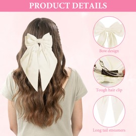 Large Hair Bow for Women,3PCS Bow Hair Clips Black Bow Hair Clip White Hair Clips Pink Hair Accessories Big Bowknot Hairpin French Hair Clips with Long Ribbon Solid Color Hair Barrette Clips