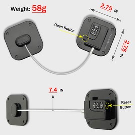 Refrigerator Lock, Heavy Duty Fridge Lock, Combination Lock for Fridge, Cabinets, Window, Drawers and Child Safety Keep Cat Away No Drilling, Easy Install, No Keys Needed, 2 Pack, Black