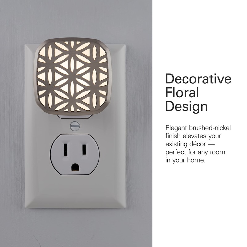 Lights by Night Decorative LED Night Light, Brushed Nickel Flower
