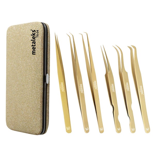 Metaleks 6PCS Eyelash Extension Tweezers Sets Made of Japanese Stainless