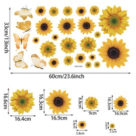 Haobase 27 Pcs Sunflower Wall Decals with Butterfly Wall Stickers, DIY Yellow Flower Stickers Sunflower Wall Stickers for Bedroom Living Room Kitchen Decoration