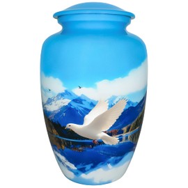 NANIURN Urns for Human Ashes Adult Female/Men, Funeral Urns for Cremation Ashes, Memorial Urn, Erns, Blue Sky & Clouds, White Dove - Large Size