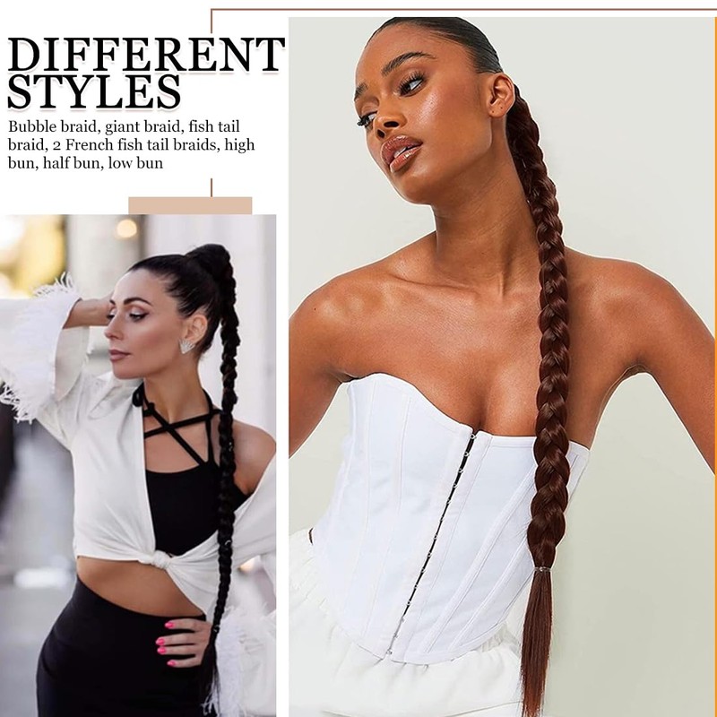 Long Ponytail Extension, 60cm Long Braided Ponytail with Tie Ponytail