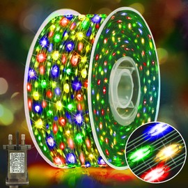 XURISEN 60M 600LED Outdoor Fairy Lights Plug in Christmas Tree Lights Green Copper Wire String Lights Waterproof 8 Modes with Remote Memory for Garden Yard Party Wedding Xmas Decoration- Mutilcolor