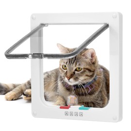 Roxanex Cat Door Security Pet Sliding Door with 4 Way Lock, Weatherproof Cat Flap for Indoor and Outdoor Door, Window, Wall (White, L, 2cm Thick)
