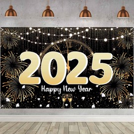 New Year Eve Decorations 2025, Large New Year Background Banner, Happy New Year Party Decorations 2025, Happy New Year 2025 Decor(70.87 * 43.3Inchs)