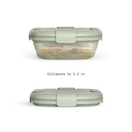 STOJO Collapsible Sandwich Box - Translucent Sage Green, 31oz - Reusable Food Storage Container - To-Go Travel Silicone Bowl for Hot and Cold Food - for Meal Prep, Lunch, Camping and Hiking
