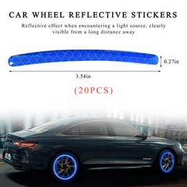 Yourkar 20 PCS Car Wheel Reflective Stickers, Anti-Scratch Night Safety Warning Tape Stripe Sticker, Exterior Fluorescent Decorative Tire Rims Decal for Vehicles, Car Accessories (Blue)