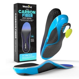 Carbon Fibre Sport Insoles with Arch Support - Welnove Shock Absorbing Performance Insoles for High Impact Sport - Energy Return, Increased Performance and Injury Protection - Not for Tight Shoes-L