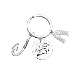 Odoor Fan Fish Keychain Fishing Keychain for Men Fishing in Heaven Keychain Fish Memorial Keychain