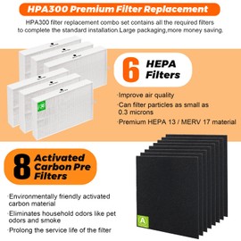 6Pack HPA300 HEPA Filter Replacement for Honeywell Air Purifiers Filter HPA300 HPA200 HPA100 Series - Replace HRF-R3 & HRF-R2 & HRF-R1&HRF-AP1 with 8 Pack Activated Carbon Pre-Filter by Blutoget