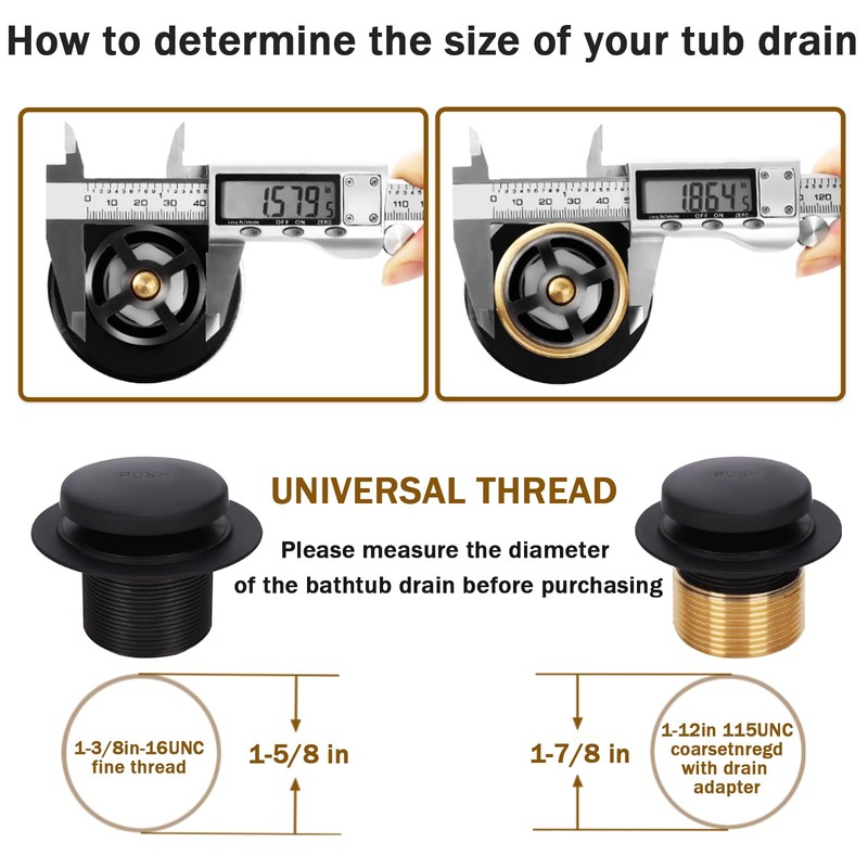 Tip-Toe Tub Drain, Bathtub Drain Replacement Kit, with 2 Hole