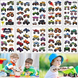 10 Sheets Monster Trucks Temporary Tattoos for Kids Boys, Monster Truck Fake Tattoos, Monster Truck Tattoo Stickers for Party Supplies Decorations