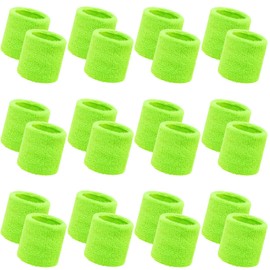 Bememo 24 Pcs Neon Wristbands for Kids End of The Year Student Gifts Bulk Tennis Wrist Sweatbands 80s Neon Youth Basketball Wrist Bands for Boys Girls 90s Glow Party School Supplies(Green)