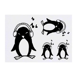 4 x 'Music Penguin' Temporary Tattoos - Water Resistant, Skin-Safe, Non-Toxic Transfers, Mixed Sizes (TO00012292)