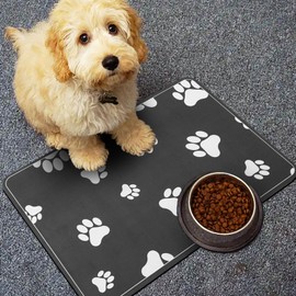 OPLERT Pet Feeding Mat for Cats and Dogs, Washable, Absorbent, Non-Slip Feeding Mat, Quick Drying and Easy to Clean (Black, 30 x 50 cm)